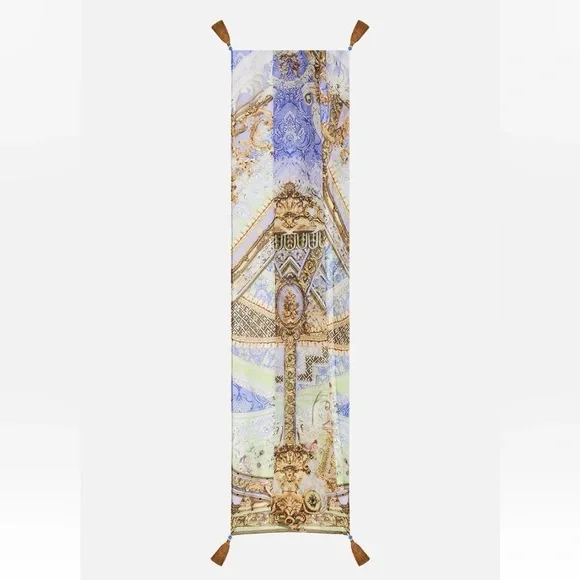 Camilla “Guilded Pleasures” blue white silk long scarf shawl belt top headwrap